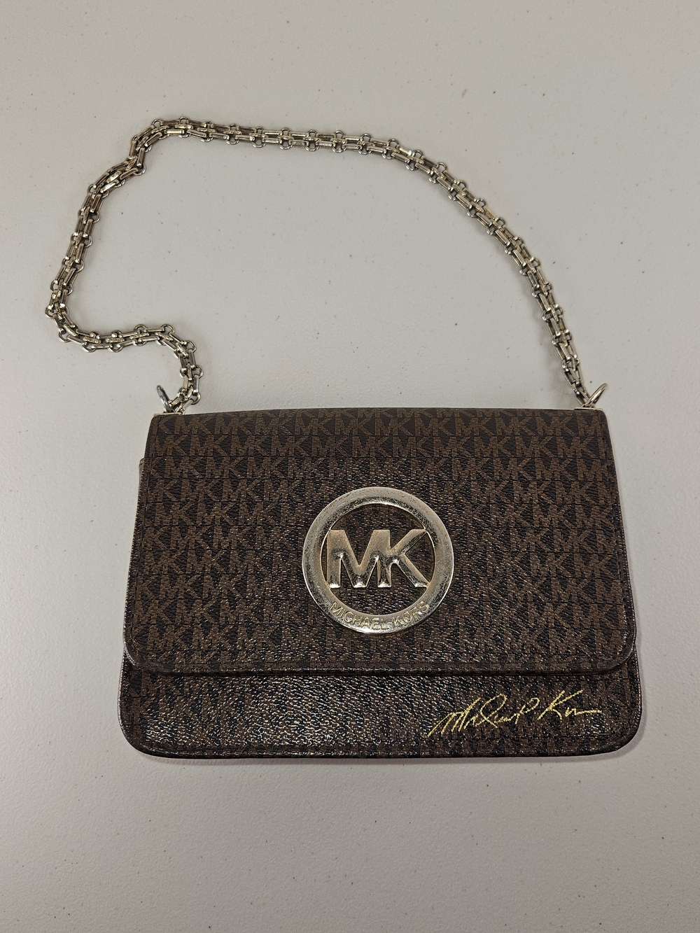 MICHAEL KORS FULTON Signature Brown Flap Crossbody Bag Messenger